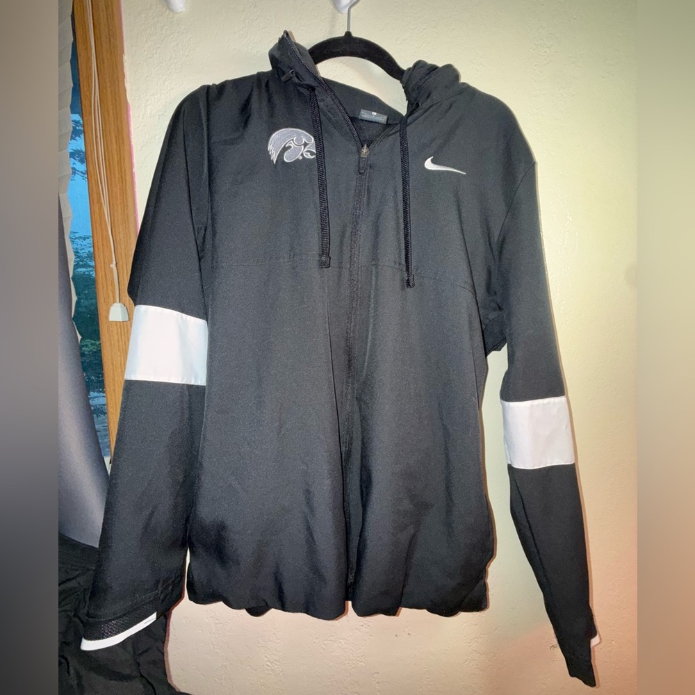 Nike Iowa Black and White Windbreaker with Hood and Full Zipper